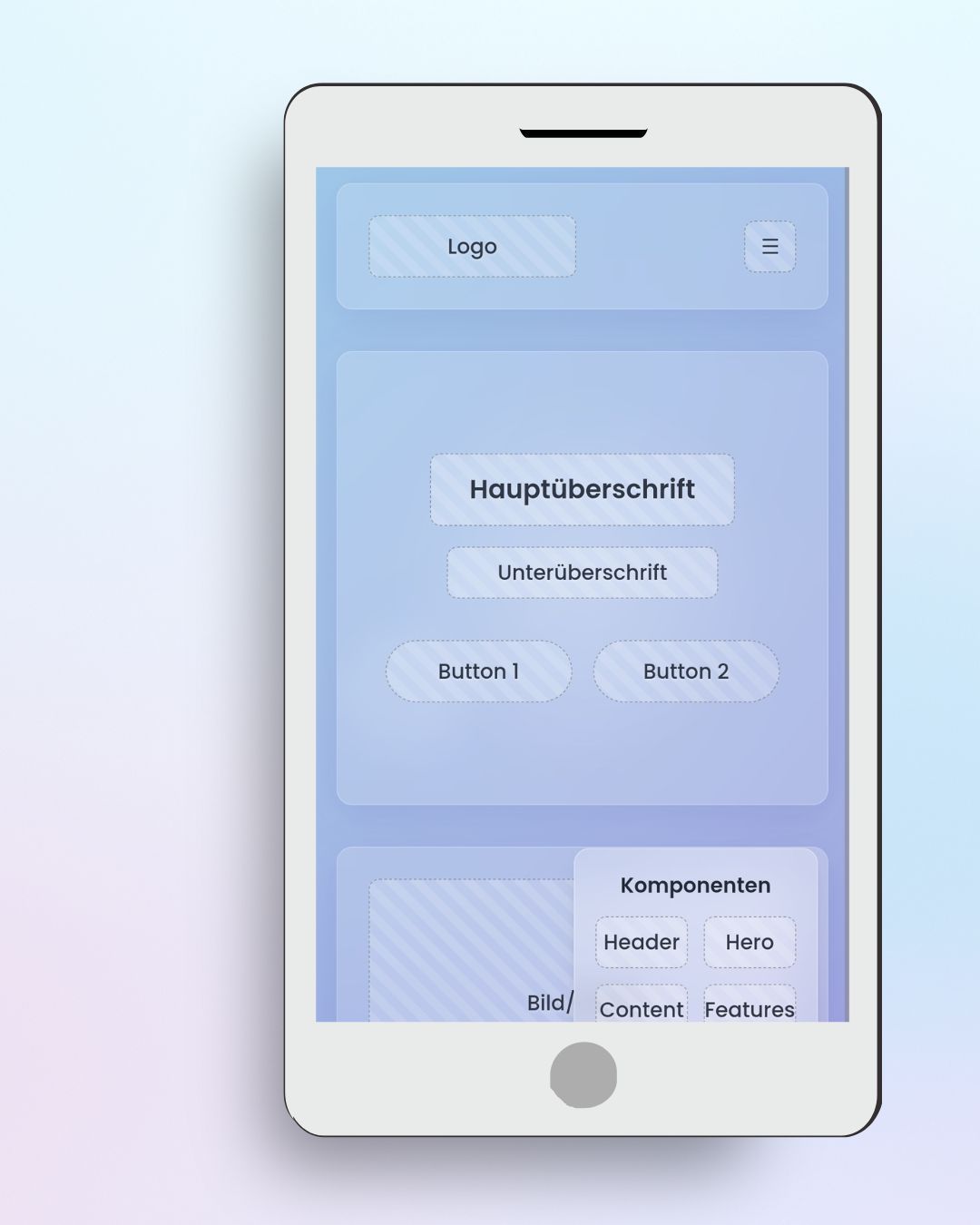 Mockup einer leeren Website-Struktur mit „Content Placeholder“-Blöcken, als Metapher für flexible Inhaltsmodelle.