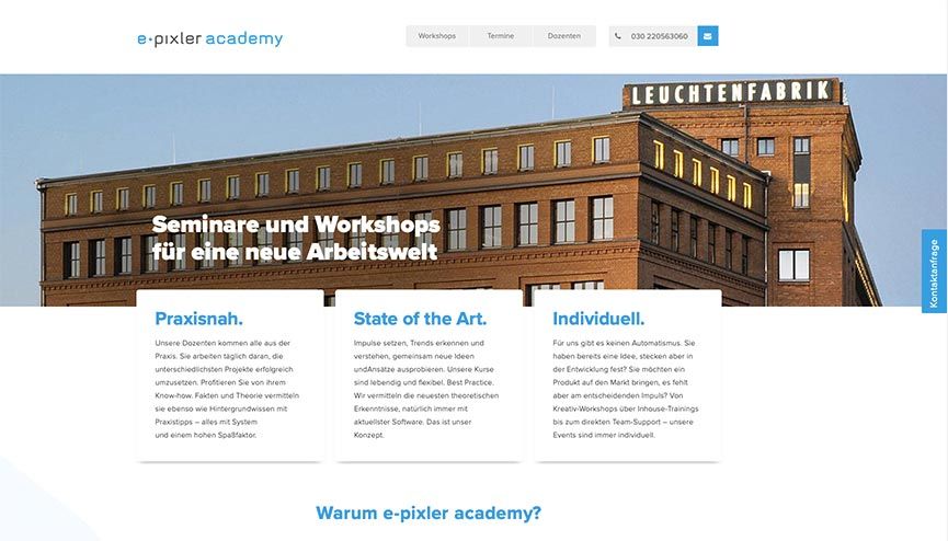 Bildmotiv zur e-pixler academy. Hier finden Workshops zu Innovation und digitaler Transformation statt